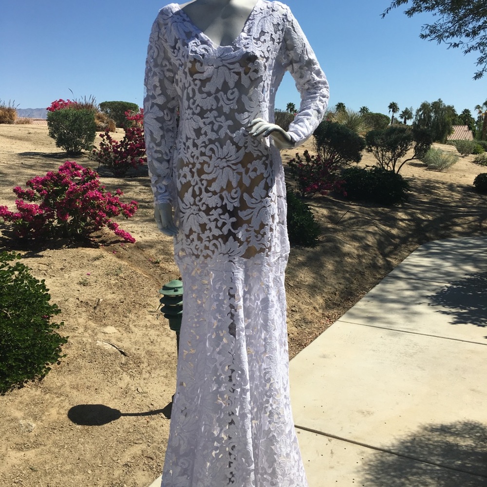 Stretch Lace pearls&Sequins Maxi Dress Sz Medium